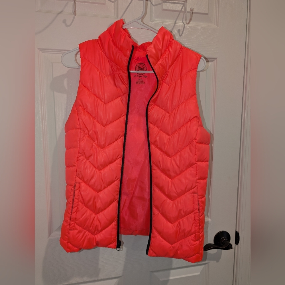 Fluorescent pink puffy vest